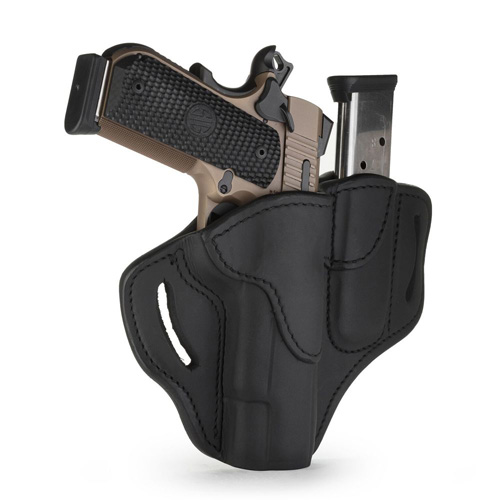 OPEN TOP MULTI-FIT BELT HOLSTER AND BUILT-IN MAG POUCH - STEALTH BLACK - RIGHT HAND - BRN HP, COLT 1911 5”, KIM 1911 5”, SIG 1911 5” W/RAIL
