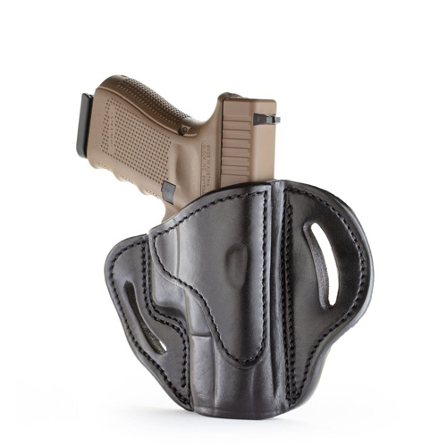 OPEN TOP LEATHER BELT HOLSTERS - STEALTH BLACK, RIGHT HANDED, GLOCK 17/19, BH2.1