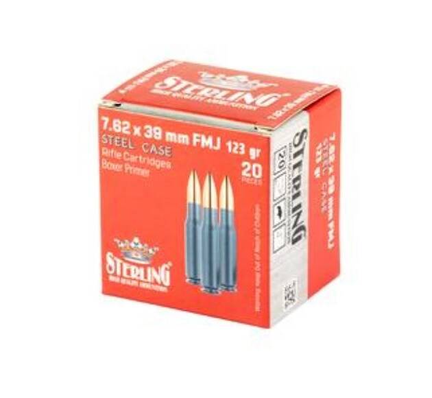 Sterling Exclusive Steel Cased 7.62x39 Rifle Ammo - 123 Grain | FMJ | 1000rd Case