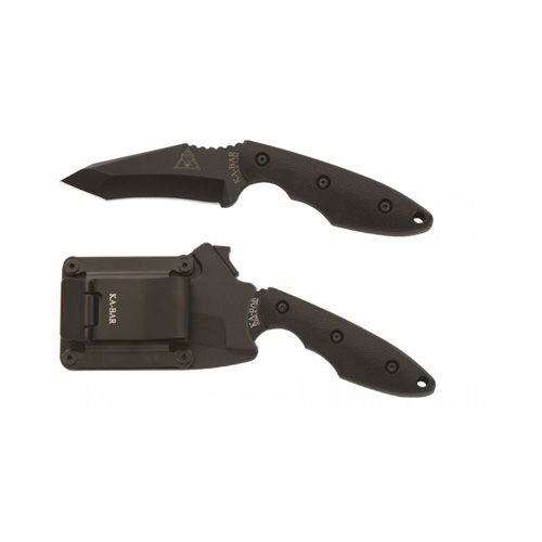 TDI/HINDERER HELL FIRE FIXED KNIFE - BLACK, TANTO POINT, PLAIN EDGE, 3.56" BLADE